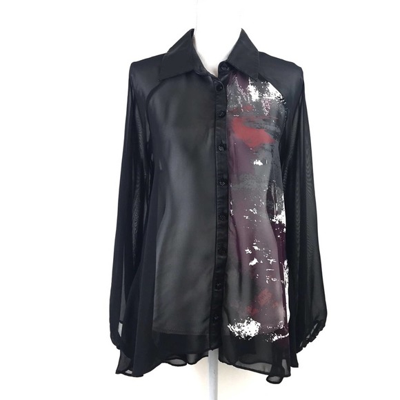 Bisou Bisou Long Sleeve Sheer Button Down Blouse - Picture 1 of 8